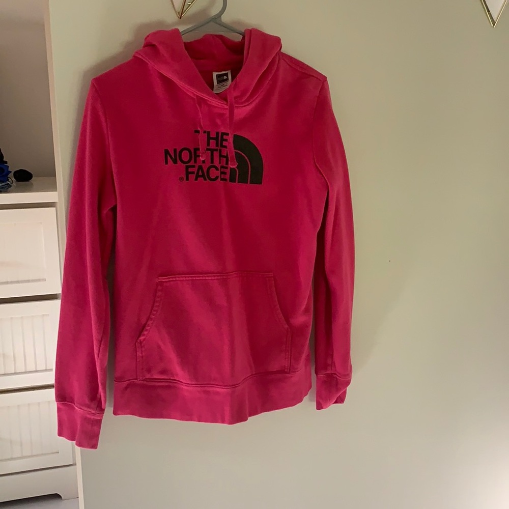 Pink and black north face hoodie